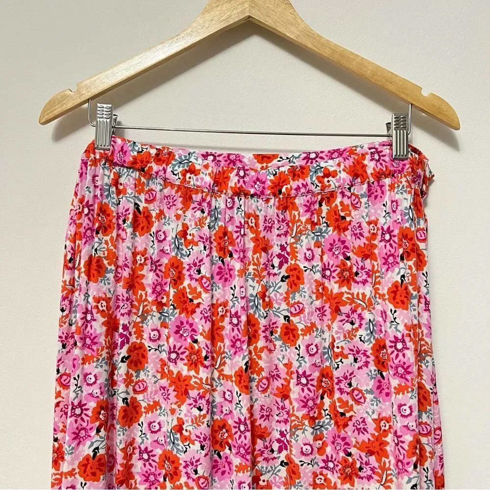 Lucky Brand Womens Wrap Skirt Size Large Pink Orange Floral Maxi Cottagecore